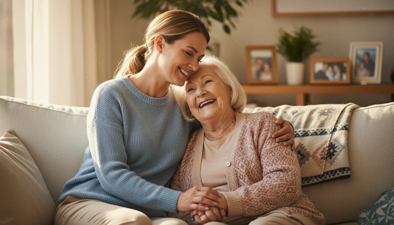 Caregiver and senior in personalized care setting