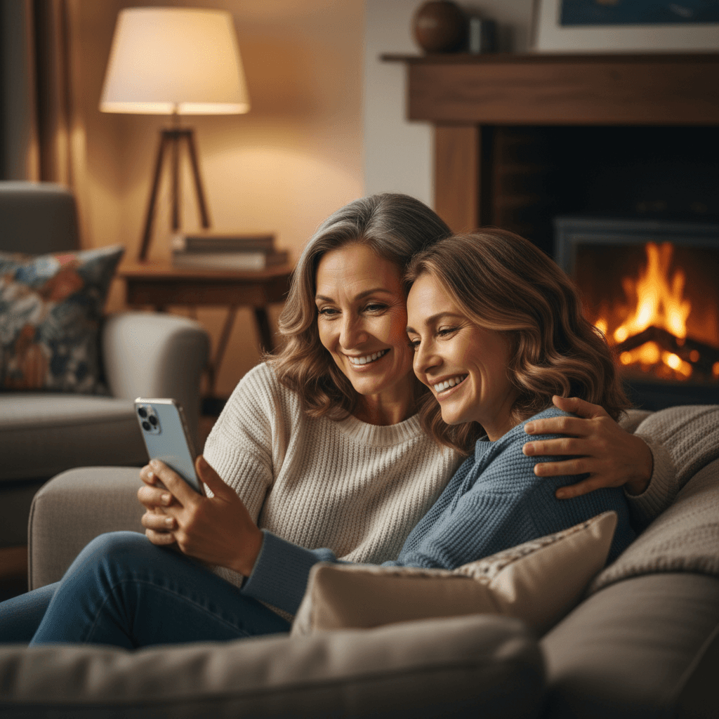 Family members viewing care updates together