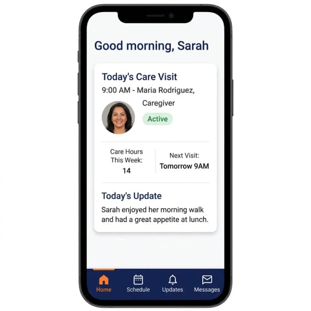 MyCG Family App showing care dashboard
