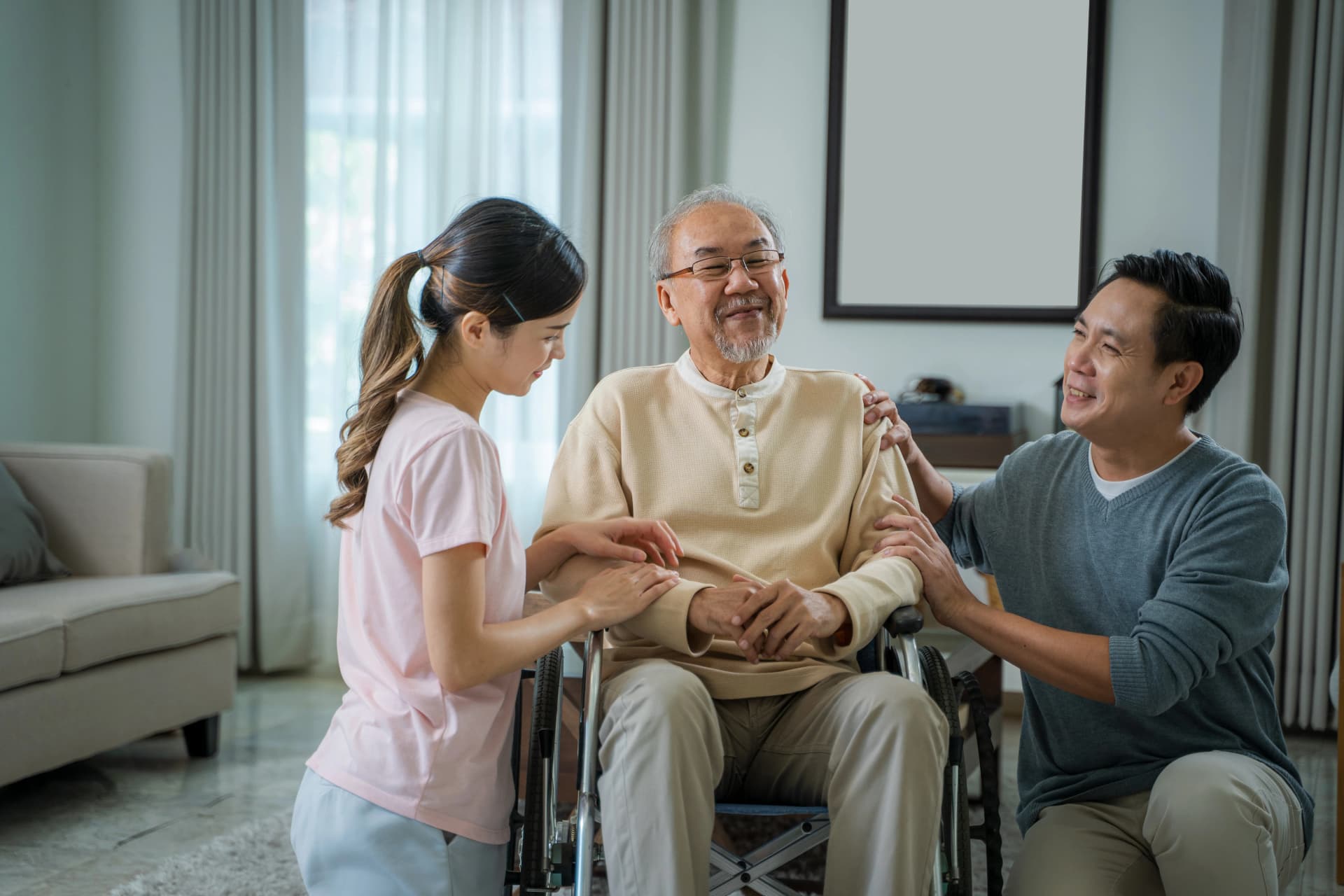 Caregiver reviewing document with senior