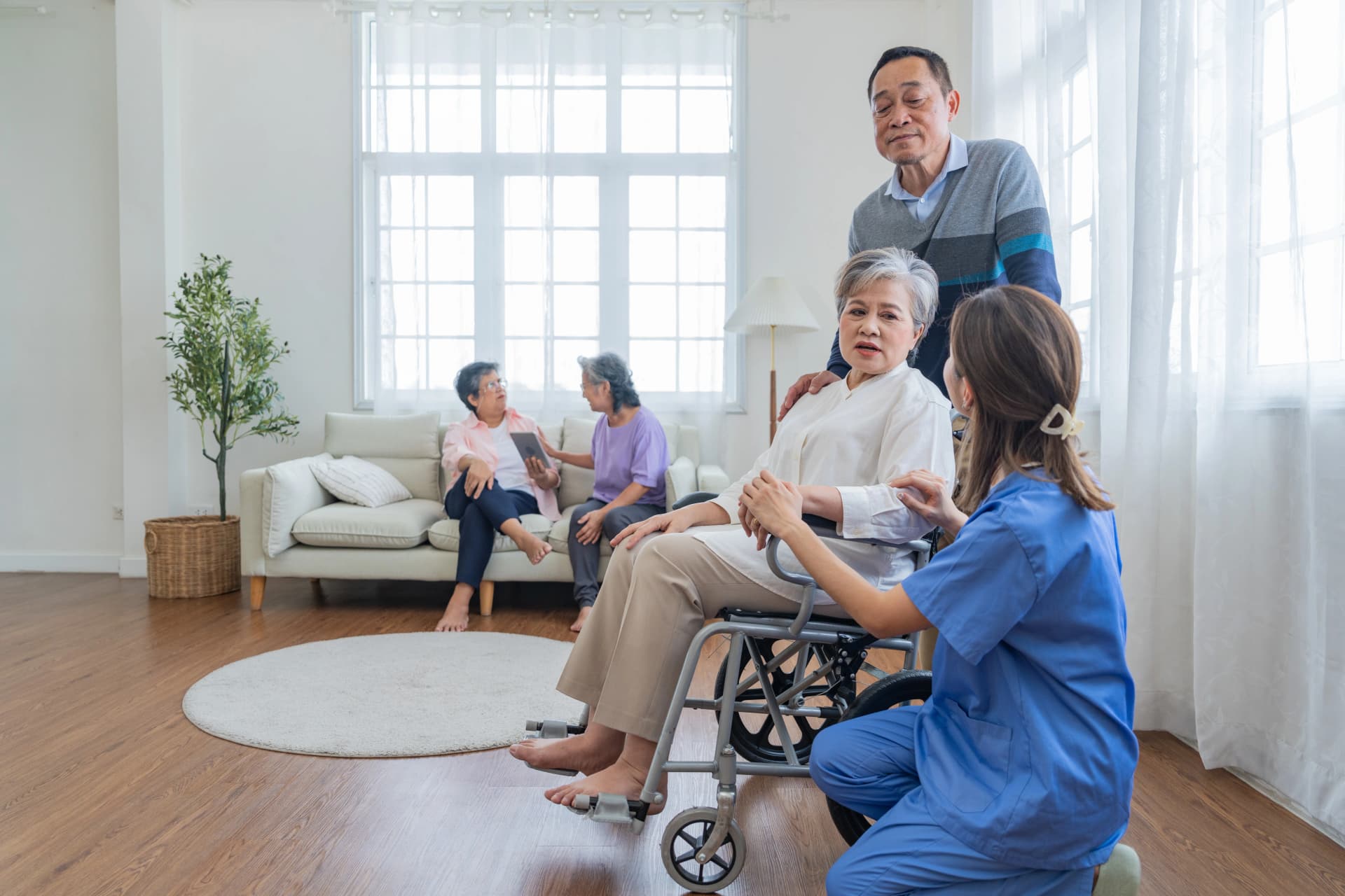 Professional caregiver with client