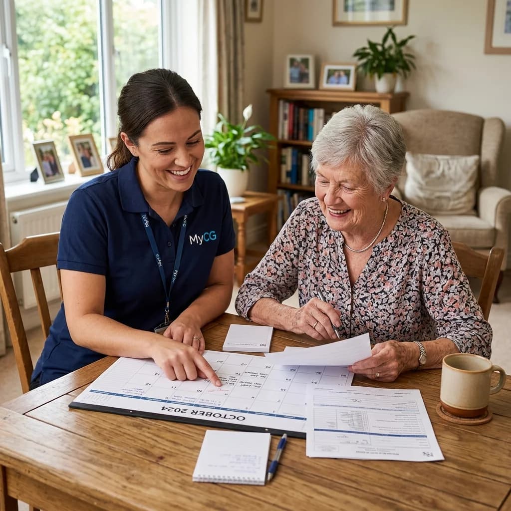 Caregiver coordinating appointment with client